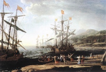 Marina con los troyanos quemando sus barcos paisaje Playa Claude Lorrain Pinturas al óleo
